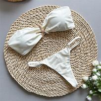 New Metal Star Bandeau High Cut Thong Bikini Women Swimwear Female Swimsuit Two-Pieces Bikini Set Bather Bathing Suit Swim L smėlis