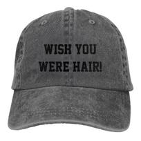 Wish You Were Hair Funny Bald Gift for Unisex Trucker Hat Distressed Denim Washed Baseball Caps Vintage Adjustable Fit Headwear One Size black
