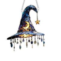 Raganos kepurės pakabinamas ornamentas Saulės šviesos atspindys 2D akrilinis pakabukas Simuliuota išvaizda Helovino dekoracija 20cm black
