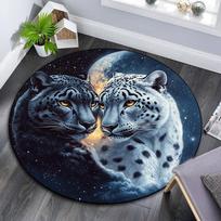 Snow Leopard Round Area Rug,Carpet Rug for Living Room Bedroom Sofa Playroom Decor,Non-slip Floor Mat 150cmx150cm