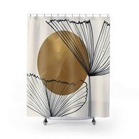 Abstract Leaves and Gold Sun, Art Deco Shower Curtain, Minimalist Home Decoration, Luxurious Bathroom, Modern Shower curtain W90XH180cm white