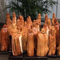 Hand-Carved Chinese Arborvitae Wood Buddha Statue: Natural Yin-Yang Guanyin & Maitreya Ornament 17-36cm gray