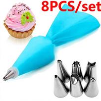 11/8Pcs Reusable Icing Piping Nozzles Set Pastry Bag Scraper Flower Cream Tips Converter Baking Cup DIY Cake Decorating Tools blue