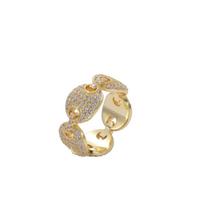 Unique Design Iced Out CZ Brass Pig Nose Ring 18K Gold Plated Coffee Bean Ring Hip Hop Jewelry for Women Men 11 auksas