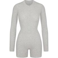 SKIMS Waffle Button Up Henley Onesie Women onesies Light-Heather-Grey OS-ONS-6444W-LHG S white