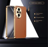 For Honor 200 200 Pro 100 100 Pro galvanizuotas litchi tekstūros pilnos apsaugos objektyvo apsauga atsparus pirštų atspaudams telefono dėklas For Honor 200 Pro ruda