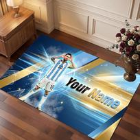 Lionel Messi Custom Crystal Velvet Rug, Personalized Name Text Print, Football Logo Soft Non‑Slip Floor Mat Home Decor Gift 50cmx80cm