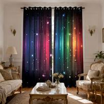 2pcs Romantic Night Sky Nebula Printed Perforated Curtains Suitable For Insulation Decoration In Living Rooms And Bedrooms 150x166&Grommet Top