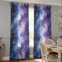 2pcs Romantic Night Sky Nebula Printed Perforated Curtains Suitable For Insulation Decoration In Living Rooms And Bedrooms 140x160&Grommet Top