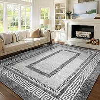 Luxury Chenille Boho Persian Area Rug – Machine Washable Floral Carpet for Living Room Bedroom Entryway, Gray  Black Floor Mat 160x200cm(62x78in)