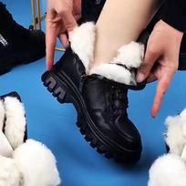 Women Black High Heel Fur Boots Autumn Winter Warm Wool Lined Zipper Platform Casual Shoes 35 white