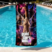 Grand Theft Auto VI Print Beach Towel Design, Soft, Lightweight. for Home Bathroom, Spa, Pool, Yoga, Surfing, Camping, Gift for Family, Friend 70cmx140cm(27x55inch) blue