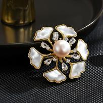 Women's Fashion Light Luxury Simple Temperament Simulation Pearl Snowflake Brooch Shell Flower Suit Accessories white
