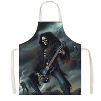 Horror Death Skull Rose Kitchen Aprons Grim Reaper Riding Motorcycle Children Bib Women Home Cleaning Clothing Linen Pinafore 38X47cm gray