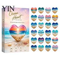 Advent Calendar Ocean Pocket Heart 2026, 24-Day Coastal Countdown with Reusable Acrylic Collection 24 Sea Glass Ornaments, Beach-Themed Gifts mėlyna