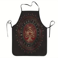 1pc Norse Rune Tree Apron Viking Symbol Kitchen Cooking Baking Gift For Men Mythology Fan Chef Wear Dark Red Design 70x80cm black