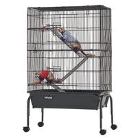 VEVOR Metal Small Animal Cage 101 cm 3-Tier Rolling Ferret Cage On Wheels, 13.97 mm Wire Spacing Large Cages with Hammock, Ramps 63 x 36 x 101 cm