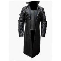 Vyriška ilga PU odos motociklininko striukė, oversized kirpimo, laisvalaikio, baikerių stiliaus, rudeniui XXL juoda