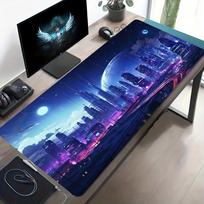 Cyberpunk City Neon Night Large Mouse Pad Non Slip Rubber Base View Print Gaming Desk Mat Mousepad For Gamer Desk Workspace 800x300x2mm blue