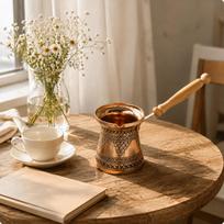 Turkish Coffee Pot with Wooden Handle Decorative Cezve Easy to Clean beige