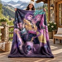 Kpop demon hunters Custom Name Flannel Blanket Personalized Soft Warm Plush Throw Blanket Customized Gift for Family Friends 100cmx150cm