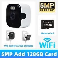 OKAM PRO PROGRAMĖLĖ 5MP Dvigubo dažnio 2.4G/5G WiFi Mini lango kamera Dvipusis garsas Naktinis matymas Judesio aptikimas IP kamera Du laikikliai White Camera 128GB
