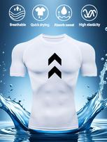 Mens White Compression Short Sleeve T-Shirt Black Double Chevron Graphic Quick Dry High Elasticity Breathable Gym Workout And Running Athletic Top 3XL balta