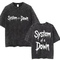Washed Vintage System of A Down Logo Print T-shirt Men Women Gothic Rock Oversized T Shirt Men's 90s Alternative Metal T-shirts L įvairiaspalvis