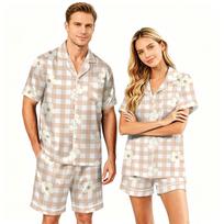 Matching Couples Pajama Set - Short Sleeve Button Hem Top and Shorts - Soft Casual Sleepwear Loungewear for Men Women Sizes S to XXXXL M balta