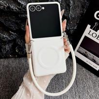 For Magsafe Magnetic Phone Case with Rose Holder Hinge Protection Wrist Strap for Samsung Galaxy Z Flip 8 7 FE 6 5 4 3 5G Cover Galaxy Z Flip 8 balta