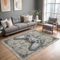 Gamer Rug with Controller Symbols Gaming Setup Carpet Futuristic Non Slip Carpet Gamer Living Area Accent Cityscape Runner Decor 120x160cm gray