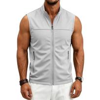 Men's Casual Outdoor Sleeveless Gilet, Full Zip Stand Collar Vest, Lightweight Multi Color Workout Waistcoat L šviesiai pilka spalva