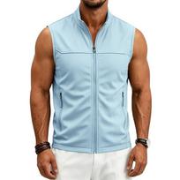 Men's Casual Outdoor Sleeveless Gilet, Full Zip Stand Collar Vest, Lightweight Multi Color Workout Waistcoat XXXL šviesiai mėlyna spalva