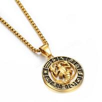 Zodiako ženklas Liūtas Skorpionas Pakabukas Karoliai Moterims/Vyrams Auksinės Spalvos Nerūdijančio Plieno Apvalūs 12 Zodiako Žvaigždynų Karoliai Gold Color&50cm beige