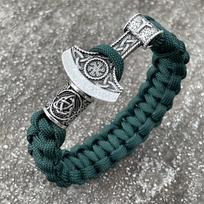 Handmade Norse Axe Slavic Kolovrat Charm Paracord Bracelet Viking Runes Accessories Diy Braided Beads 21cm gray