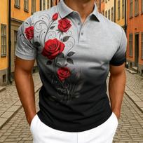Madingi Elegantiški Rožių Gėlių Rašto Polo Marškinėliai Vyriški Lauko Gatvės Trumpomis Rankovėmis T-marškiniai Viršus Vasariniai Namų Laisvalaikio Marškinėliai Vyriški ir Moteriški Polo Marškinėliai L white