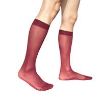 Stripe Grid Dress High Tube Socks Below Knee Transparent Mid-calf Ice Silk Socks Nylon Breathable Ultra-Thin Socks Business Wear One Size raudona