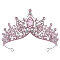 Elegant Shiny Baroque Crown Gold Metal Princess Tiara Bridal Hair Tiara Hair Ornaments Rhinestone Crown Wedding rožinė