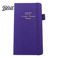 Elastic Strap Journal 2027 Daily Planner Pocket Notebook Retro PU Leather Cover with Pen Portable Task Notebook Holder Planner Compact Organizer for tamsiai violetine spalva