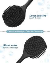 Kgeorix Silicone Body Bath Brush with Long Handle for Shower | Double-Sided Back Scrubber for Men & Women | Exfoliating & Massage Shower Brush for black