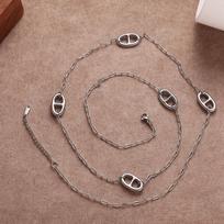 Stainless Steel Colorfast Long Necklace with Pig Nose Paperclip Charm gray