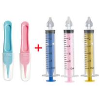 Silicone Baby Nasal Aspirator with Nose Cleaning Tweezers Set Syringe Nasal Irrigator with Tweezers for Newborn Infants Kids white