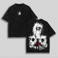 Anime NARUTO Jiraiya Manga Graphic Print T-Shirt Men Women Streetwear Y2K Harajuku Fashion Vintage Washed O-neck Cotton Oversized Top Summer New Tee XXL juoda