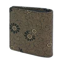 Inden Leather Billfold Black with White Chrysanthemum [Inden-ya] Bi-fold Wallet, Z, Thin, Compact, Deerskin, Lacquer, Pattern, 2013-11-005
