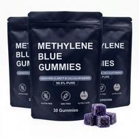 Metileno Mėlynės Gumos Vyrams – Kognityvinės Funkcijos Palaikymas & Ilgalaikės Energijos Maisto Papildas, 99,9% Grynumo (30 guminukų) 3pack