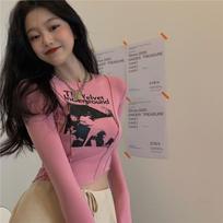Sexy Women T-shirts Printed Long Sleeve Girls Y2K Tees Street Wear Fashion Casual Tops S brown