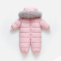 Žiemos kūdikio kombinezonas su kailine apykakle ir aksominiu pamušalu 73 - 4-8 months rožinė