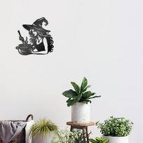 Art Deco Witch Silhouette Metal Wall Art Halloween Decor Iron Sculpture gray