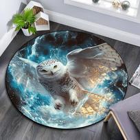Magic Snowy Owl Round Area Rug,Carpet Rug for Living Room Bedroom Sofa Playroom Decor,Non-slip Floor Mat 100cmx100cm gray