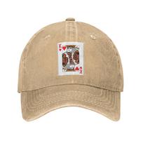 King of Hearts Poker Playing Card Baseball Caps Washed Denim Hats Adjustable Casquette Hip Hop Baseball Cowboy Hat for Unisex One Size beige